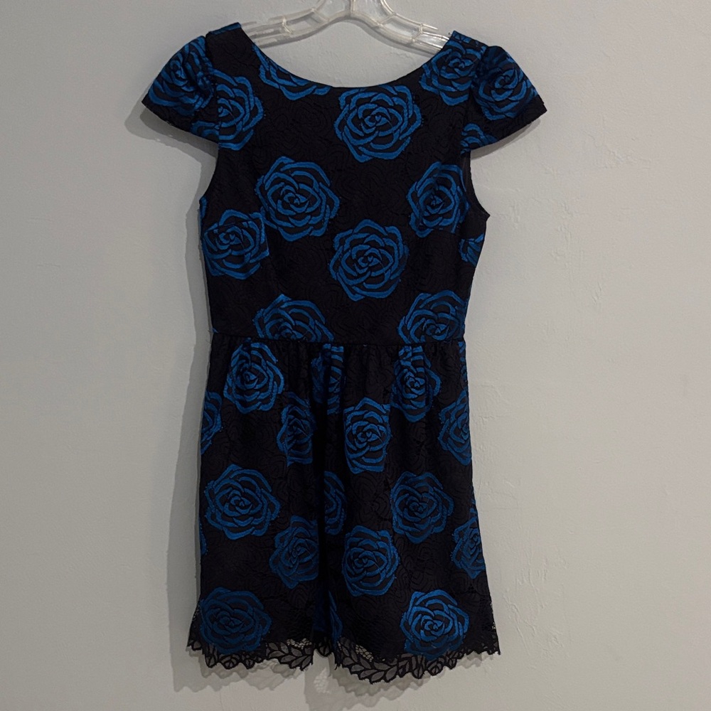 Alice + Olivia Black and Blue Floral Dress